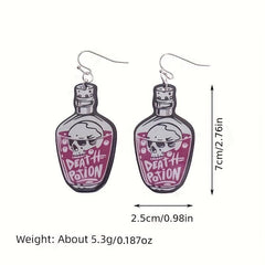 Halloween Pink Poisonous Bottle Dangle Earrings Acrylic Jewelry