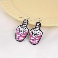 Halloween Pink Poisonous Bottle Dangle Earrings Acrylic Jewelry