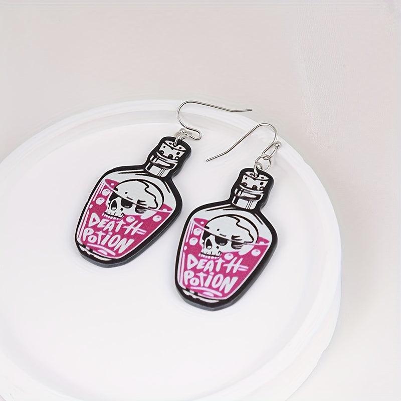 Halloween Pink Poisonous Bottle Dangle Earrings Acrylic Jewelry