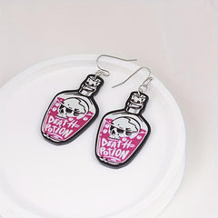 Halloween Pink Poisonous Bottle Dangle Earrings Acrylic Jewelry