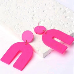 Hot Pink U Shape Acrylic Dangle Earrings