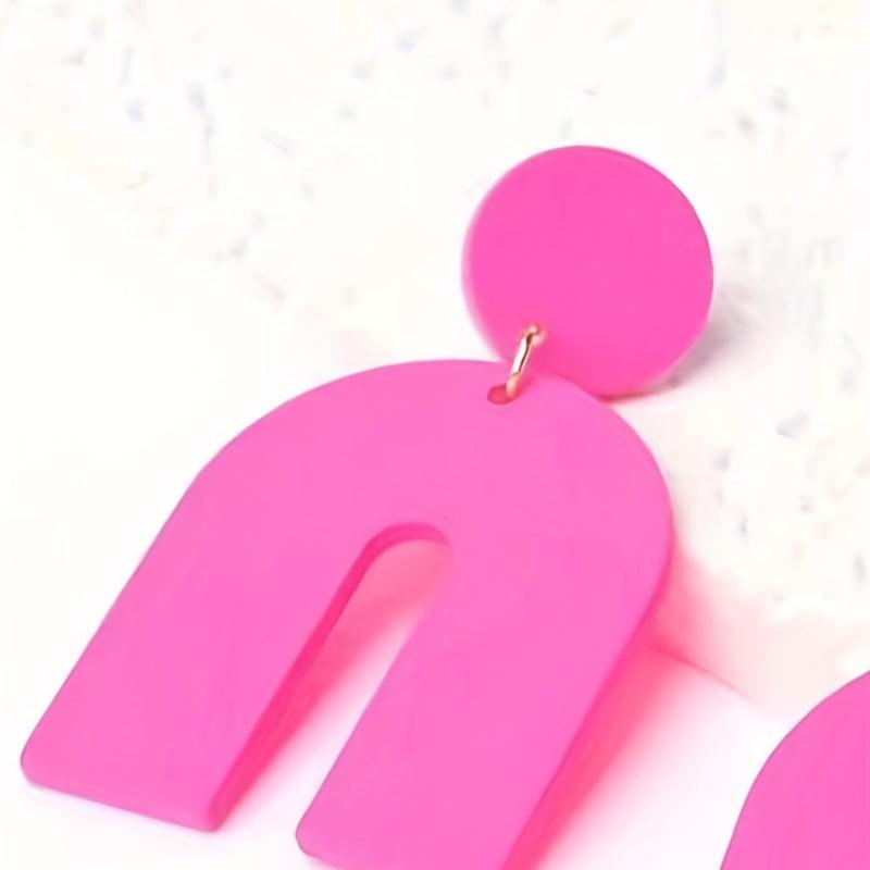 Hot Pink U Shape Acrylic Dangle Earrings