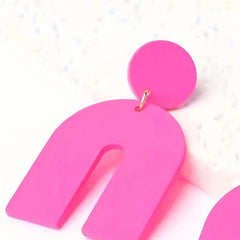 Hot Pink U Shape Acrylic Dangle Earrings