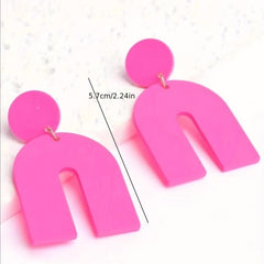Hot Pink U Shape Acrylic Dangle Earrings