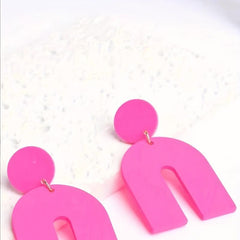 Hot Pink U Shape Acrylic Dangle Earrings
