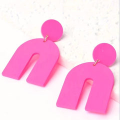 Hot Pink U Shape Acrylic Dangle Earrings
