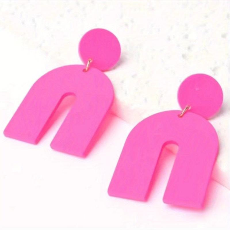 Hot Pink U Shape Acrylic Dangle Earrings