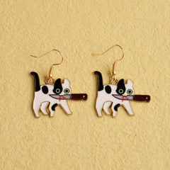 Cat Bloody Enamel Dangle Earrings Halloween Gift