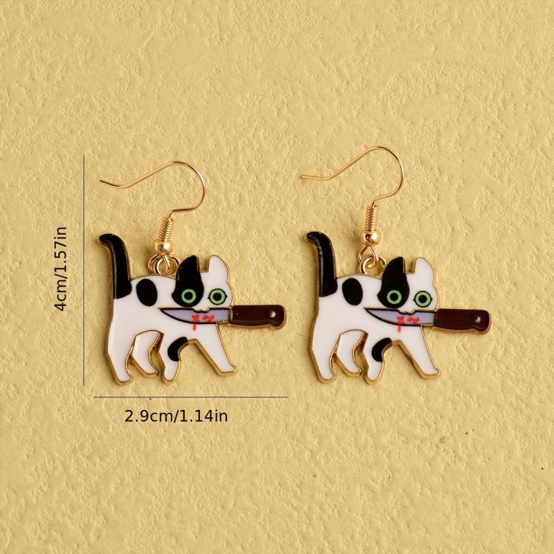 Cat Bloody Enamel Dangle Earrings Halloween Gift
