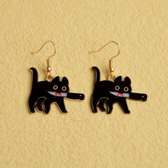 Cat Bloody Enamel Dangle Earrings Halloween Gift