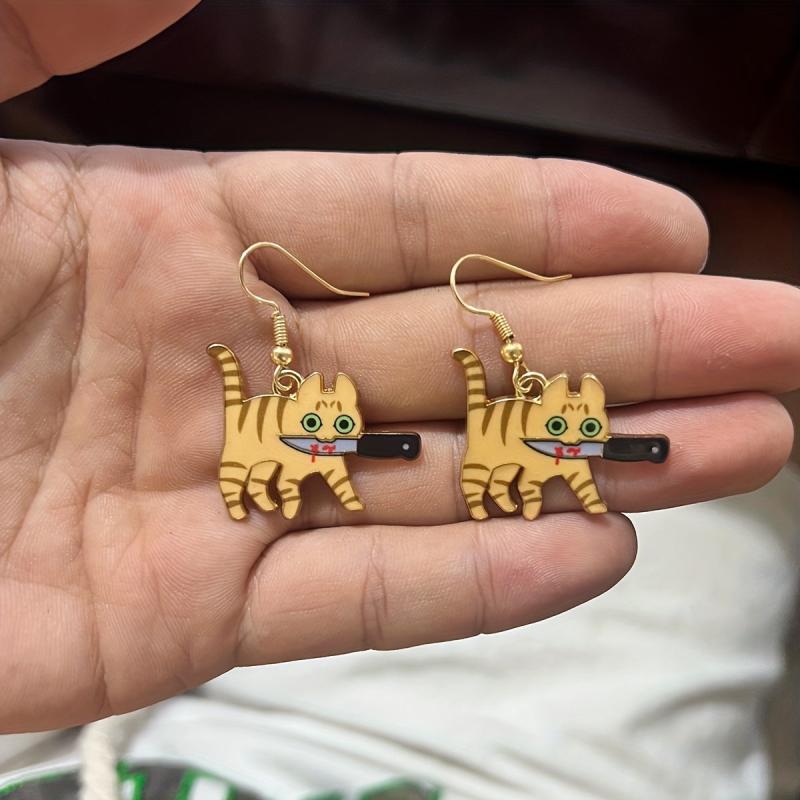 Cat Bloody Enamel Dangle Earrings Halloween Gift