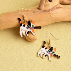 Cat Bloody Enamel Dangle Earrings Halloween Gift