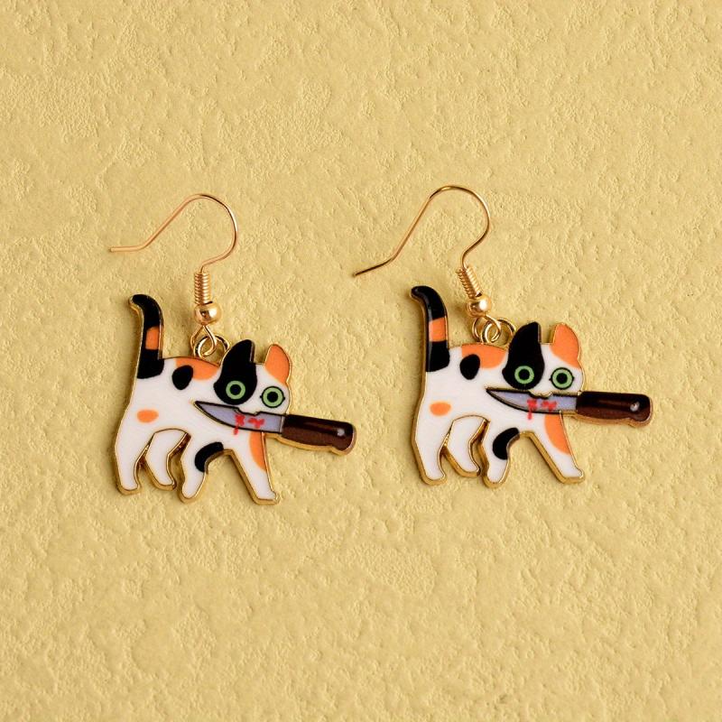 Cat Bloody Enamel Dangle Earrings Halloween Gift