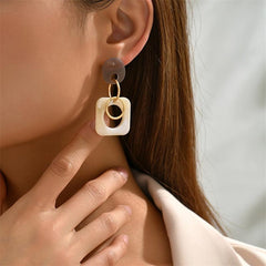 Geometric Shape Pendant Resin Dangle Earrings Retro Minimalist Style