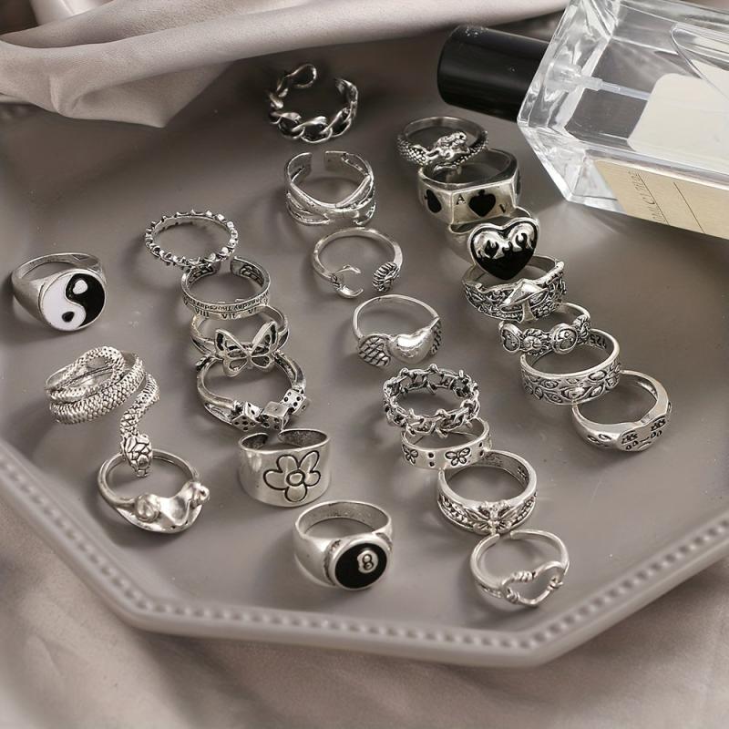 24pcs Gothic Vintage Ring Set Mix Match Daily Outfits