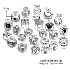24pcs Gothic Vintage Ring Set Mix Match Daily Outfits