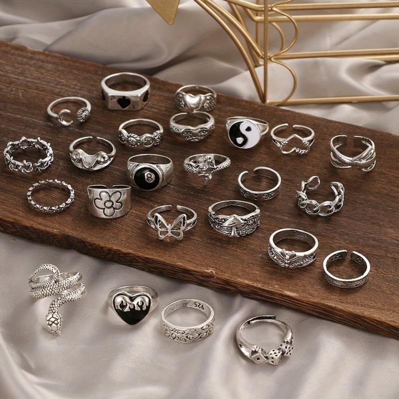 24pcs Gothic Vintage Ring Set Mix Match Daily Outfits