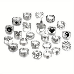 24pcs Gothic Vintage Ring Set Mix Match Daily Outfits