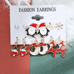 6 Pairs Christmas Earrings Set - Elk Bell Christmas Tree Santa Claus Gift