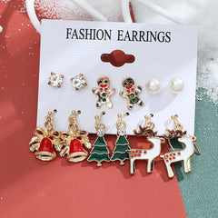 6 Pairs Christmas Earrings Set - Elk Bell Christmas Tree Santa Claus Gift