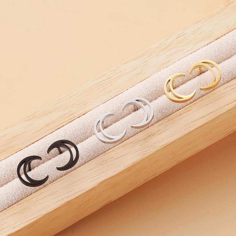 Mini Hollowed Moon Stud Earrings 18K Plated