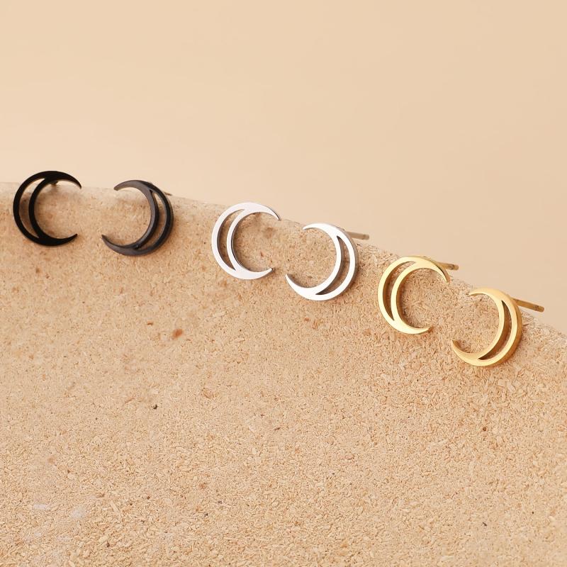 Mini Hollowed Moon Stud Earrings 18K Plated