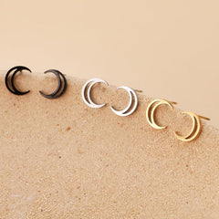 Mini Hollowed Moon Stud Earrings 18K Plated