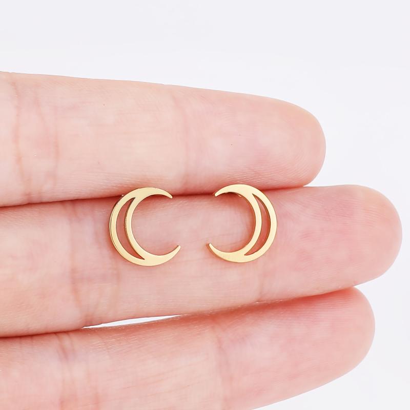 Mini Hollowed Moon Stud Earrings 18K Plated