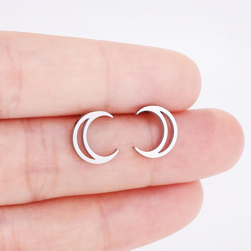Mini Hollowed Moon Stud Earrings 18K Plated