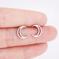 Mini Hollowed Moon Stud Earrings 18K Plated
