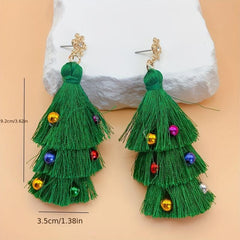 Christmas Tree Tassel Earrings with Colorful Bell Dangle