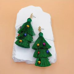 Christmas Tree Tassel Earrings with Colorful Bell Dangle