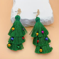 Christmas Tree Tassel Earrings with Colorful Bell Dangle