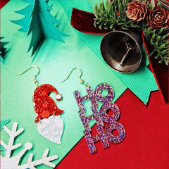 Christmas Santa Claus HOHO Bling Bling Dangle Earrings Cartoon Style