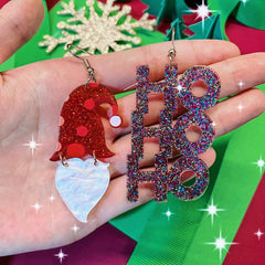 Christmas Santa Claus HOHO Bling Bling Dangle Earrings Cartoon Style