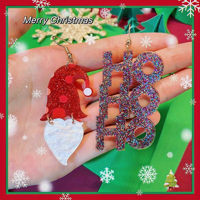 Christmas Santa Claus HOHO Bling Bling Dangle Earrings Cartoon Style