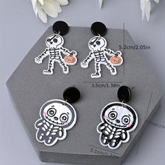 2 Pairs Halloween Skeleton Dangle Earrings Funny Ear Jewelry Adorable Ghost Gift