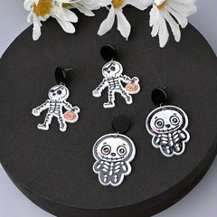 2 Pairs Halloween Skeleton Dangle Earrings Funny Ear Jewelry Adorable Ghost Gift