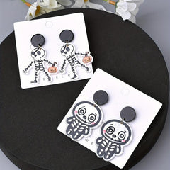 2 Pairs Halloween Skeleton Dangle Earrings Funny Ear Jewelry Adorable Ghost Gift