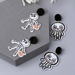 2 Pairs Halloween Skeleton Dangle Earrings Funny Ear Jewelry Adorable Ghost Gift