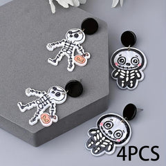 2 Pairs Halloween Skeleton Dangle Earrings Funny Ear Jewelry Adorable Ghost Gift
