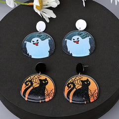 Halloween Cat Ghost Dangle Earrings Cartoon Style Acrylic Jewelry