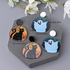 Halloween Cat Ghost Dangle Earrings Cartoon Style Acrylic Jewelry