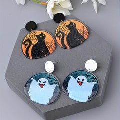 Halloween Cat Ghost Dangle Earrings Cartoon Style Acrylic Jewelry