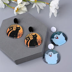 Halloween Cat Ghost Dangle Earrings Cartoon Style Acrylic Jewelry