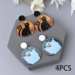Halloween Cat Ghost Dangle Earrings Cartoon Style Acrylic Jewelry