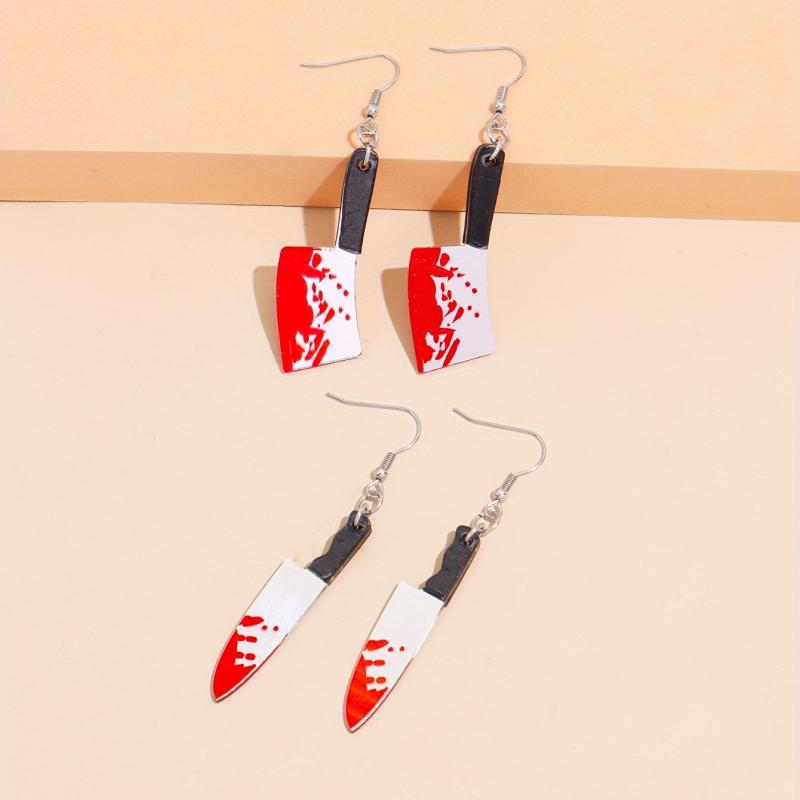 2 Pairs Halloween Bloody Dangle Earrings Goth Style Acrylic Jewelry