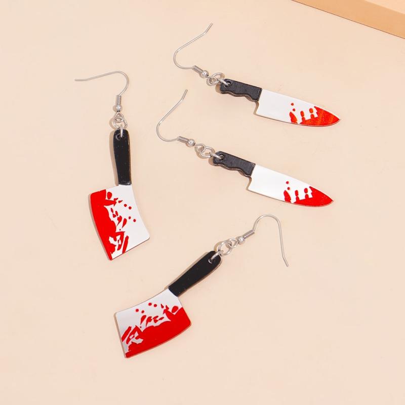 2 Pairs Halloween Bloody Dangle Earrings Goth Style Acrylic Jewelry