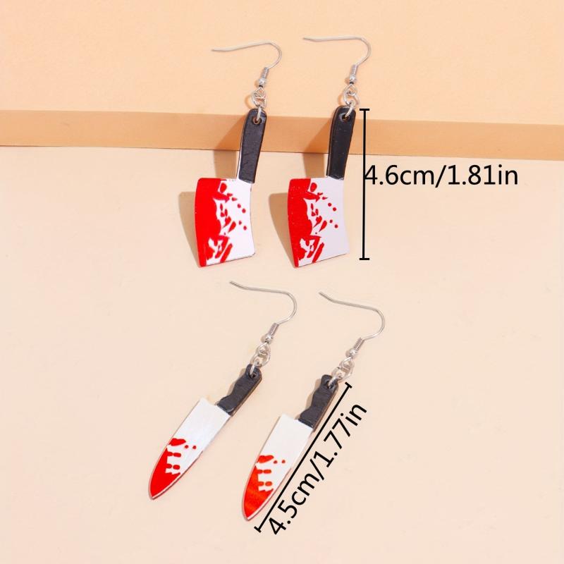 2 Pairs Halloween Bloody Dangle Earrings Goth Style Acrylic Jewelry