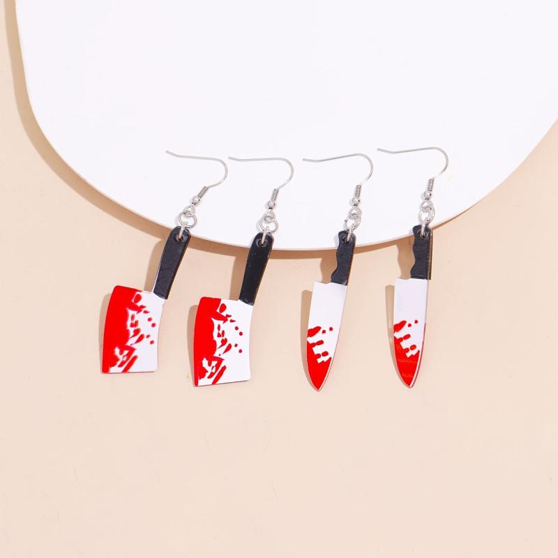 2 Pairs Halloween Bloody Dangle Earrings Goth Style Acrylic Jewelry